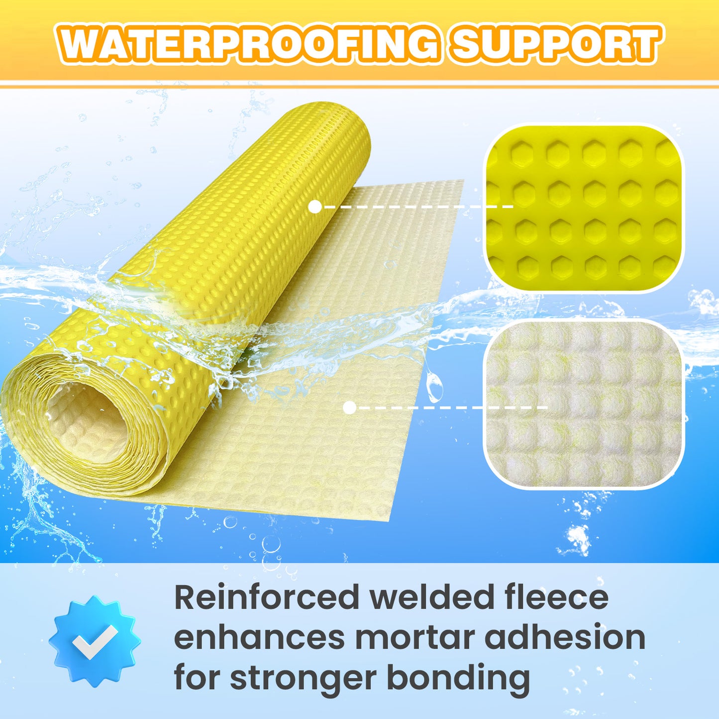 MAXKOSKO Uncoupling Membrane, Tile Crack Prevention & Waterproofing, Underlayment Mat, 1/8" Thick