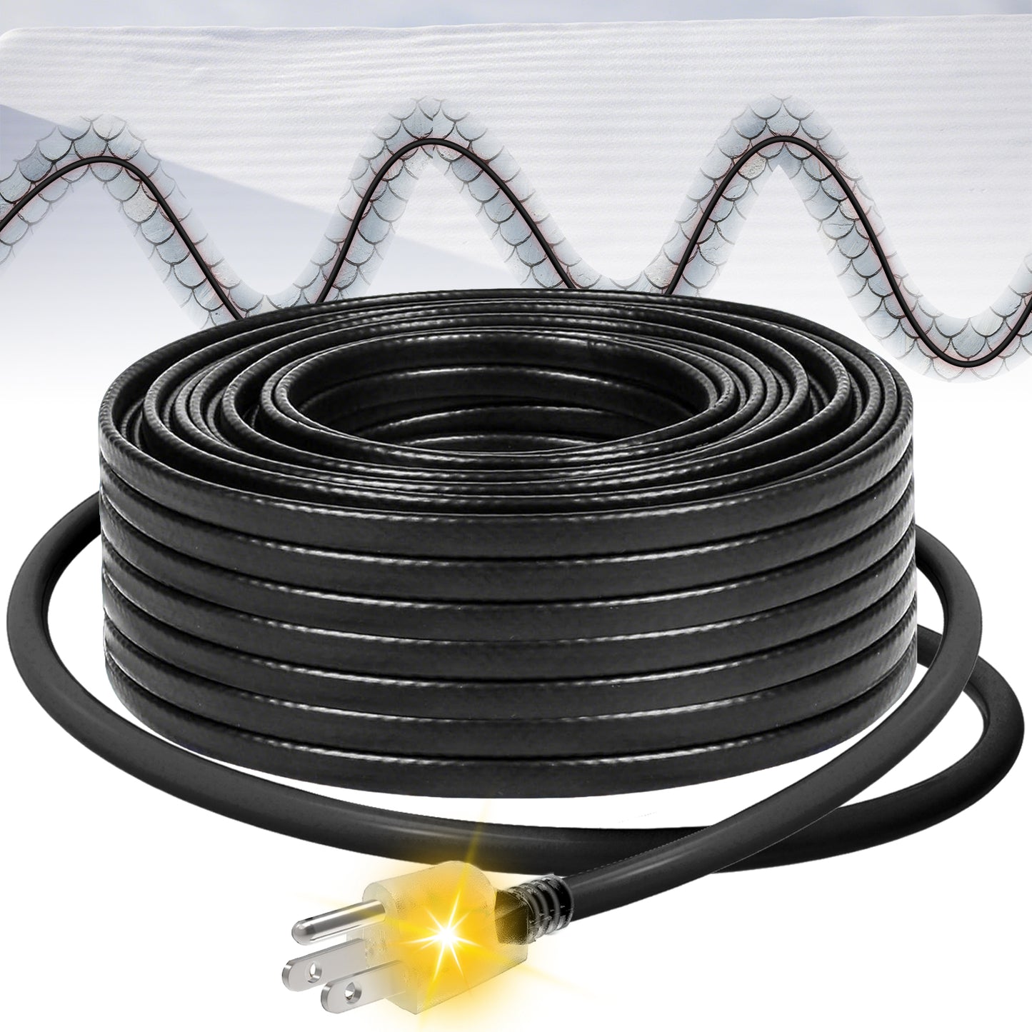 MAXKOSKO Gutter Heat Trace Cable, Self-regulating Heat Tape, 6ft Power Cold, 8W/ft