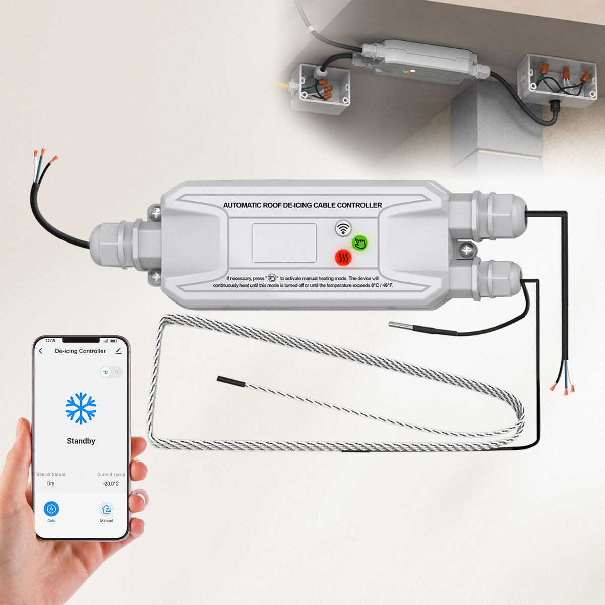MAXKOSKO Gutter Heat Tape Controller, Smart App Control Automatic De-Icing System