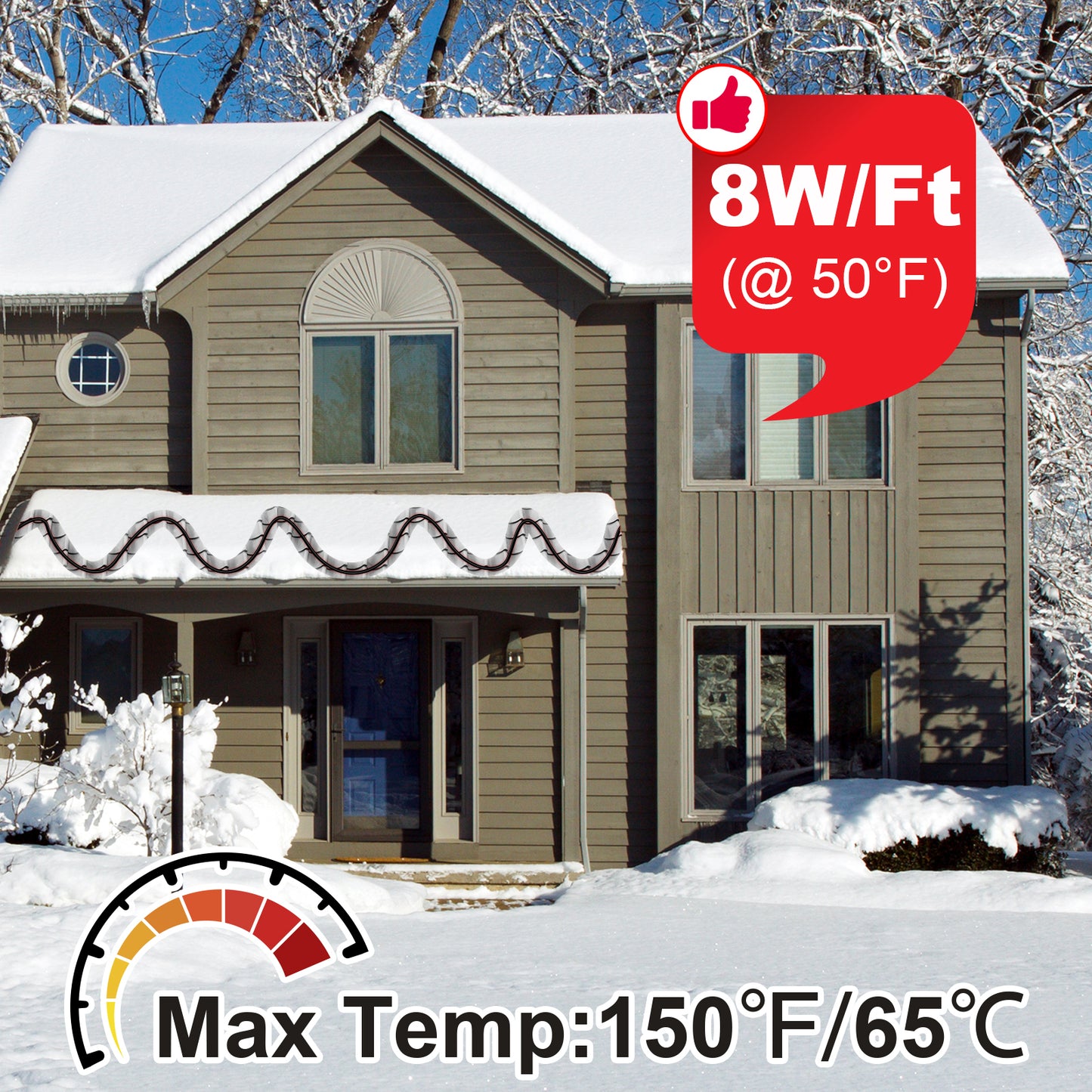 MAXKOSKO Gutter Heat Trace Cable, Self-regulating Heat Tape, 6ft Power Cold, 8W/ft