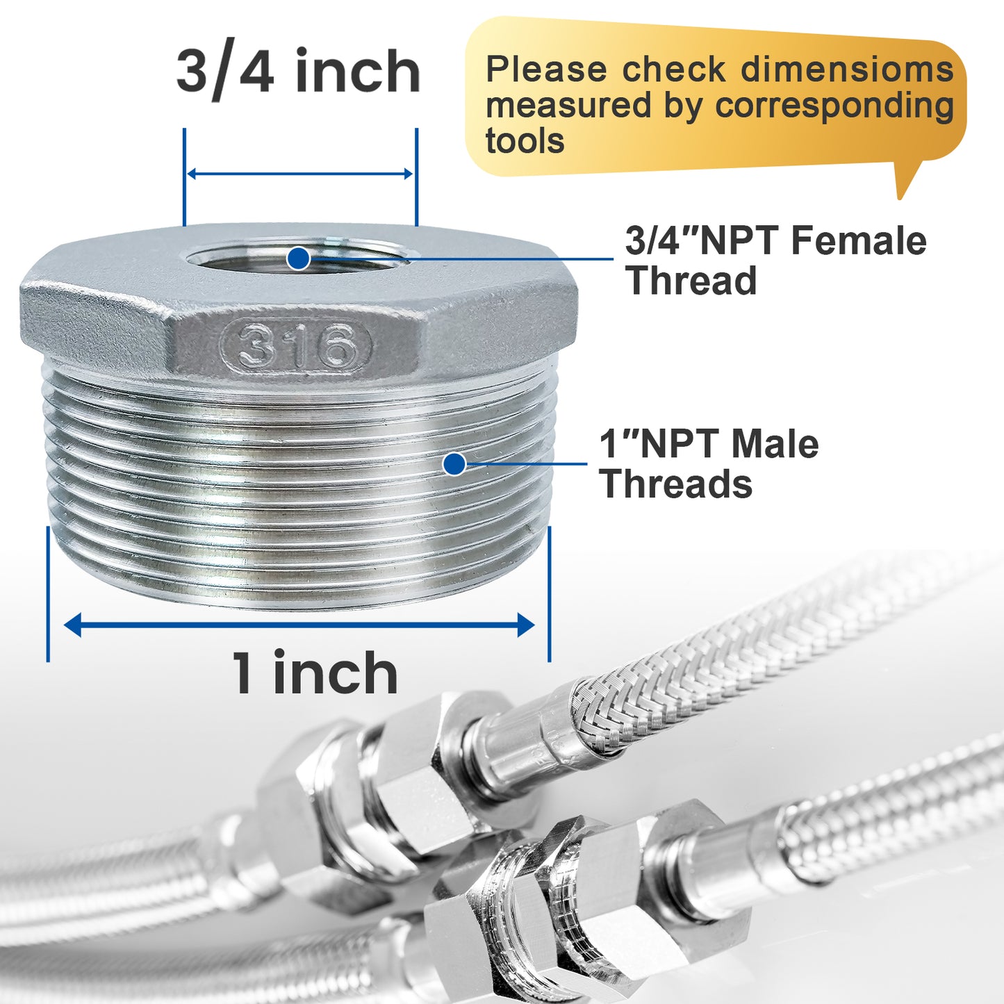 MAXKOSKO Pipe Adapter, 316 Stainless Steel, Multi-Size (1"-2" NPT), for In-Pipe Heating Cable
