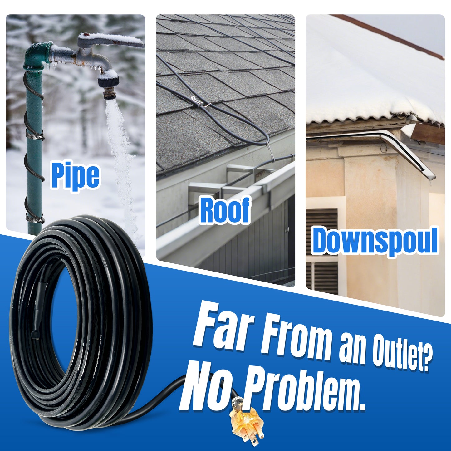 MAXKOSKO Self-Regulating Roof & Pipe Heating Cable with 10FT Power Cord, 7W/FT