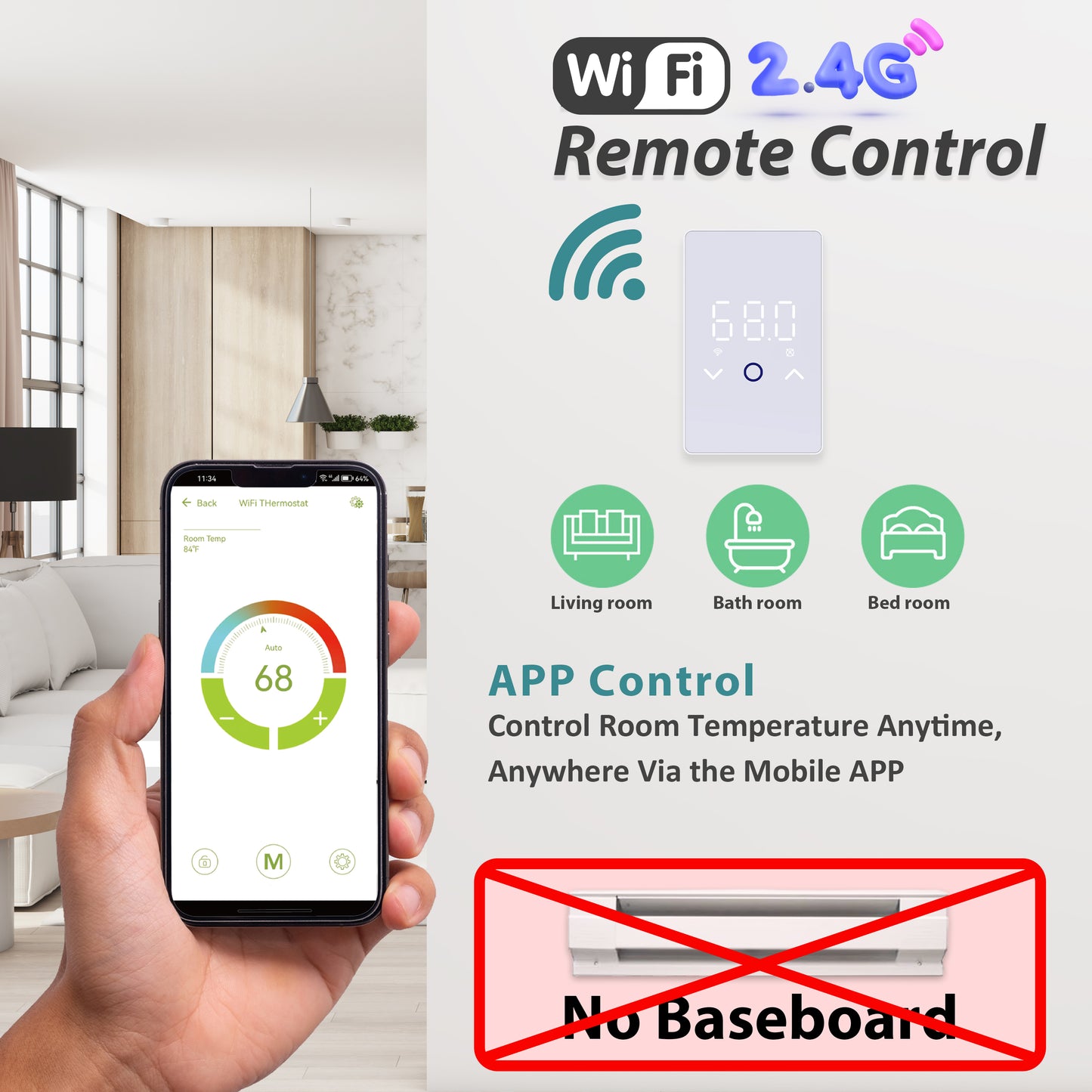 MAXKOSKO WiFi Smart Thermostat for Electric Floor Warming System, with Touchscreen LED Display, Programmable, 240/120V