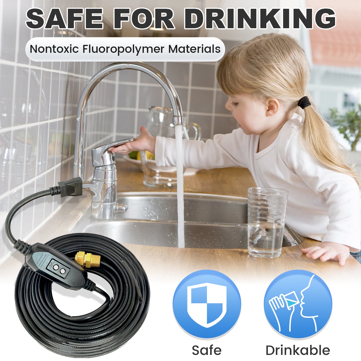 MAXKOSKO In Pipe Heating Cable, CSA Certified Internal Self-regulating Heat Trace Cable for Safe Drinking Water, 3W/ft @10℃/50℉