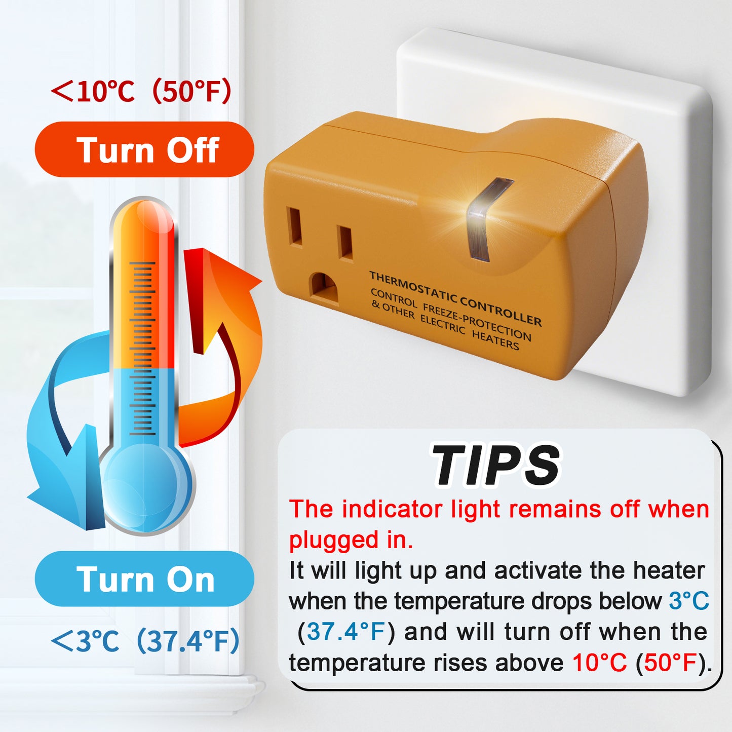 MAXKOSKO Temperature Controller Outlet, Auto On at 38°F / Off at 50°F, 100-120V / 15A