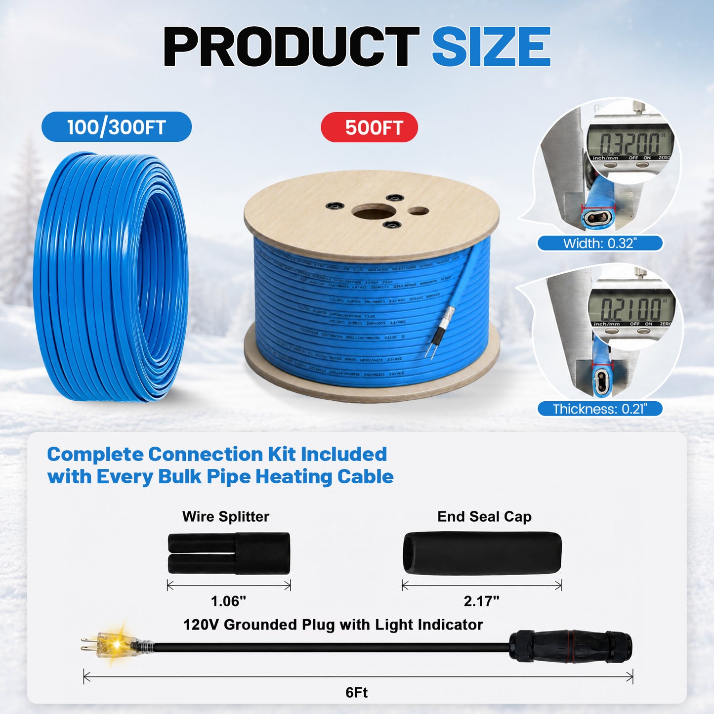 MAXKOSKO 120V Self-Regulating Pipe Heating Cable, Cut-to-Length Heat Tape for Outdoor Water Pipe Freeze Protection