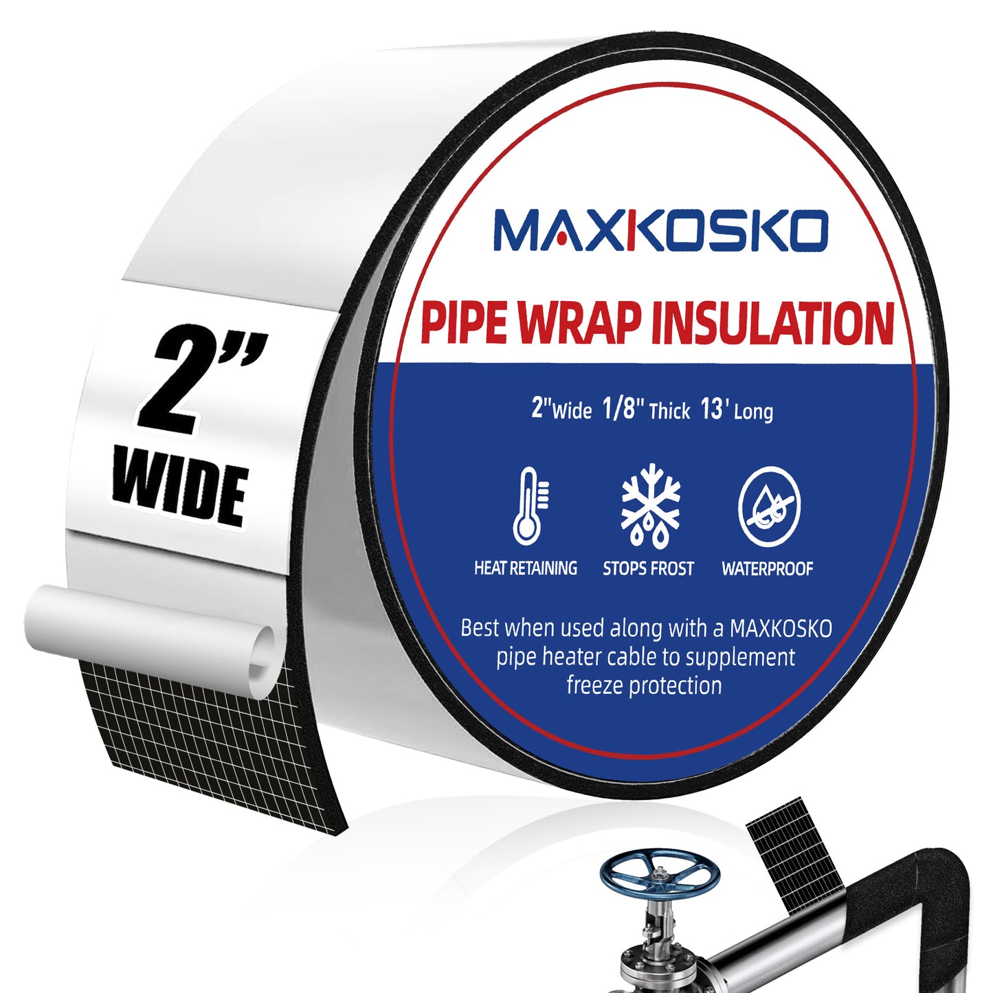 MAXKOSKO Pipe Insulation Tape, Keep Pipes Dry and Warm for Pipe Freeze Protection, 13 FT