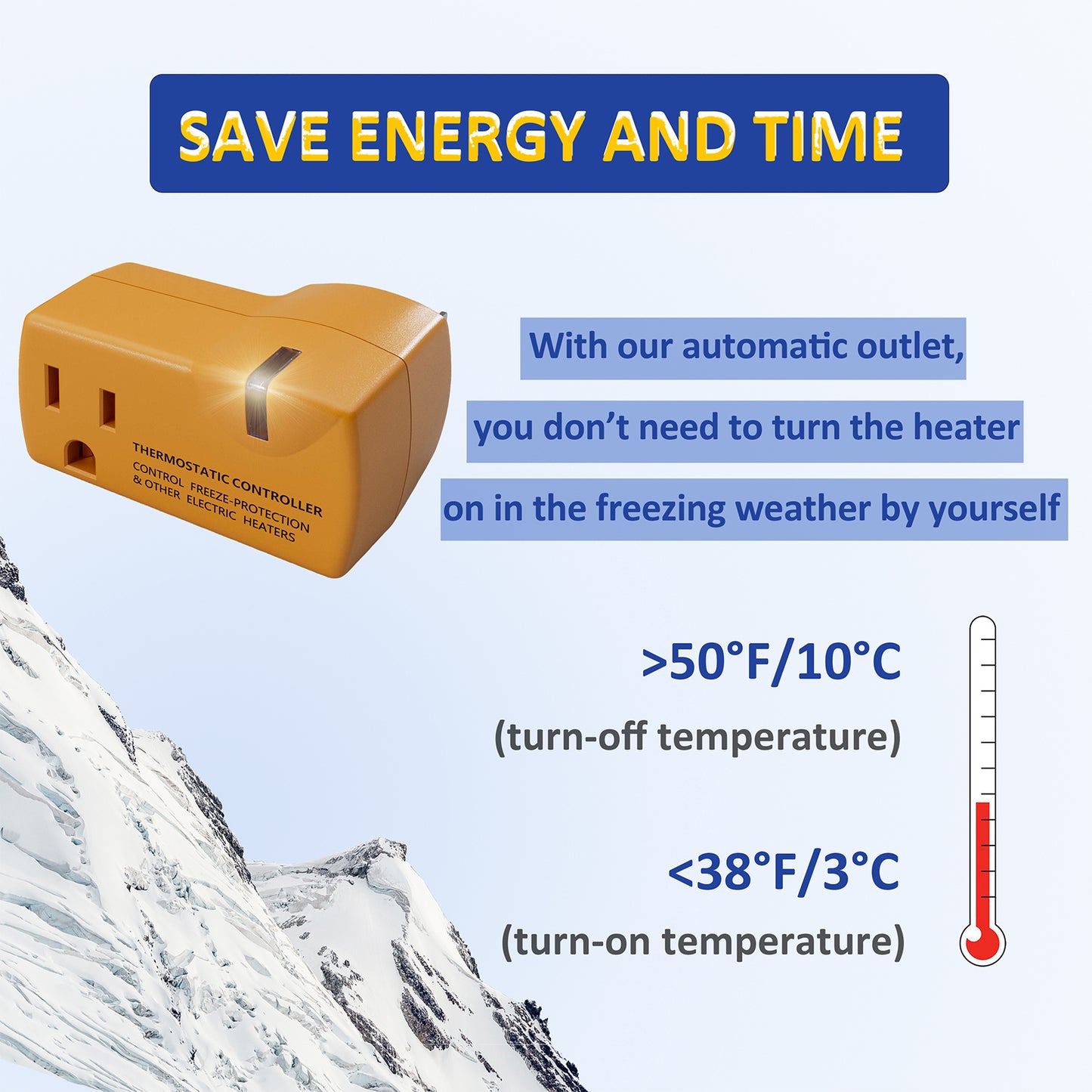 MAXKOSKO Temperature Controller Outlet, Auto On at 38°F / Off at 50°F, 100-120V / 15A