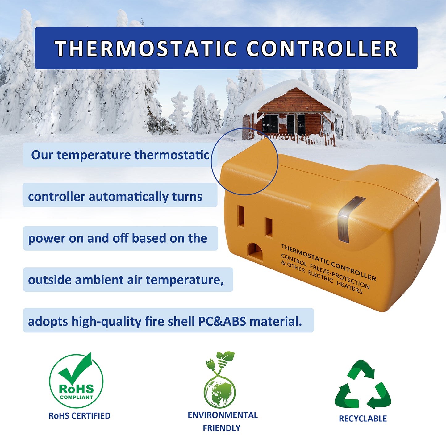 MAXKOSKO Temperature Controller Outlet, Auto On at 38°F / Off at 50°F, 100-120V / 15A