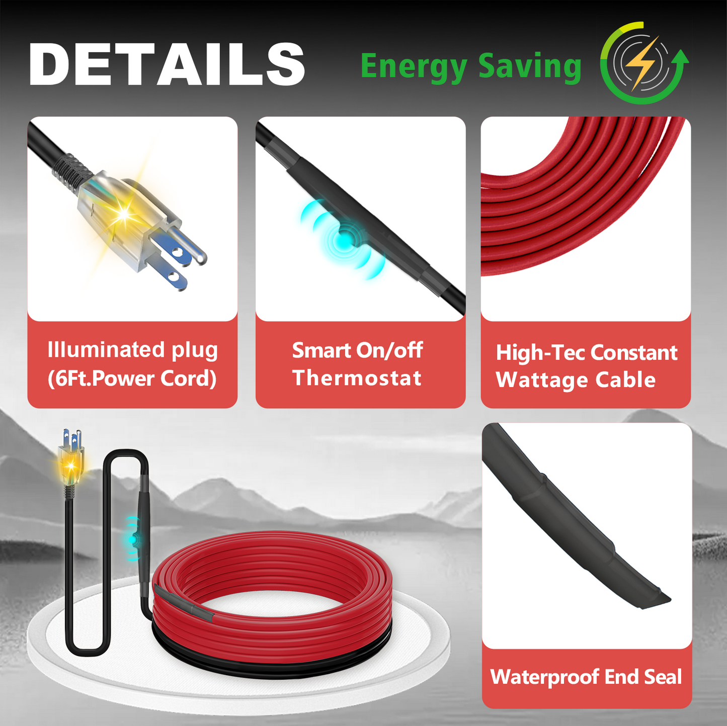 MAXKOSKO Heat Trace for Pipe Freeze Protection, Constant Wattage Pre-assembled Heat Tape, with Thermostat, 7W/ft