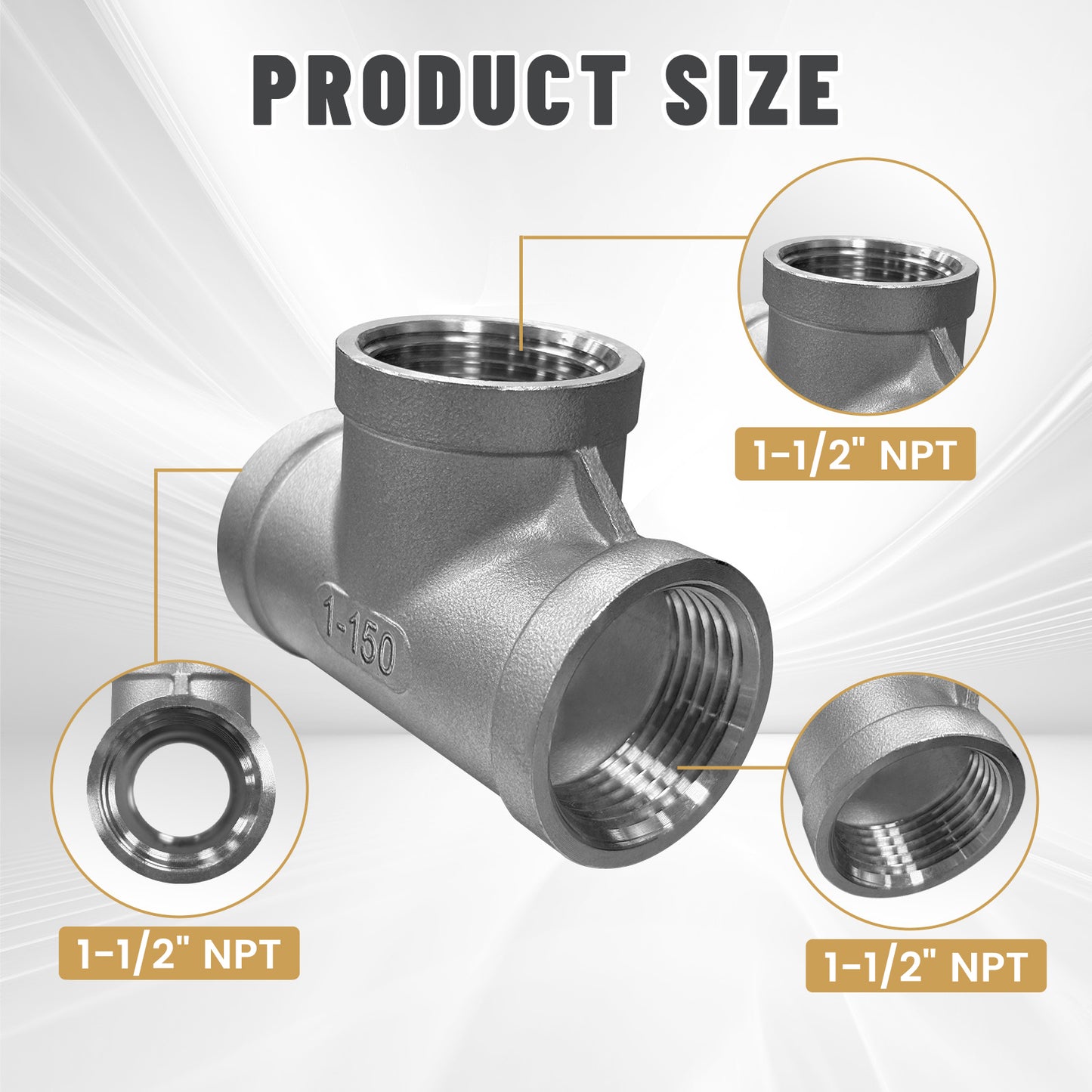 Plumbing Tee Fitting, 316 Stainless Steel Push T Fitting Adapters, for In Pipe Heating Cable