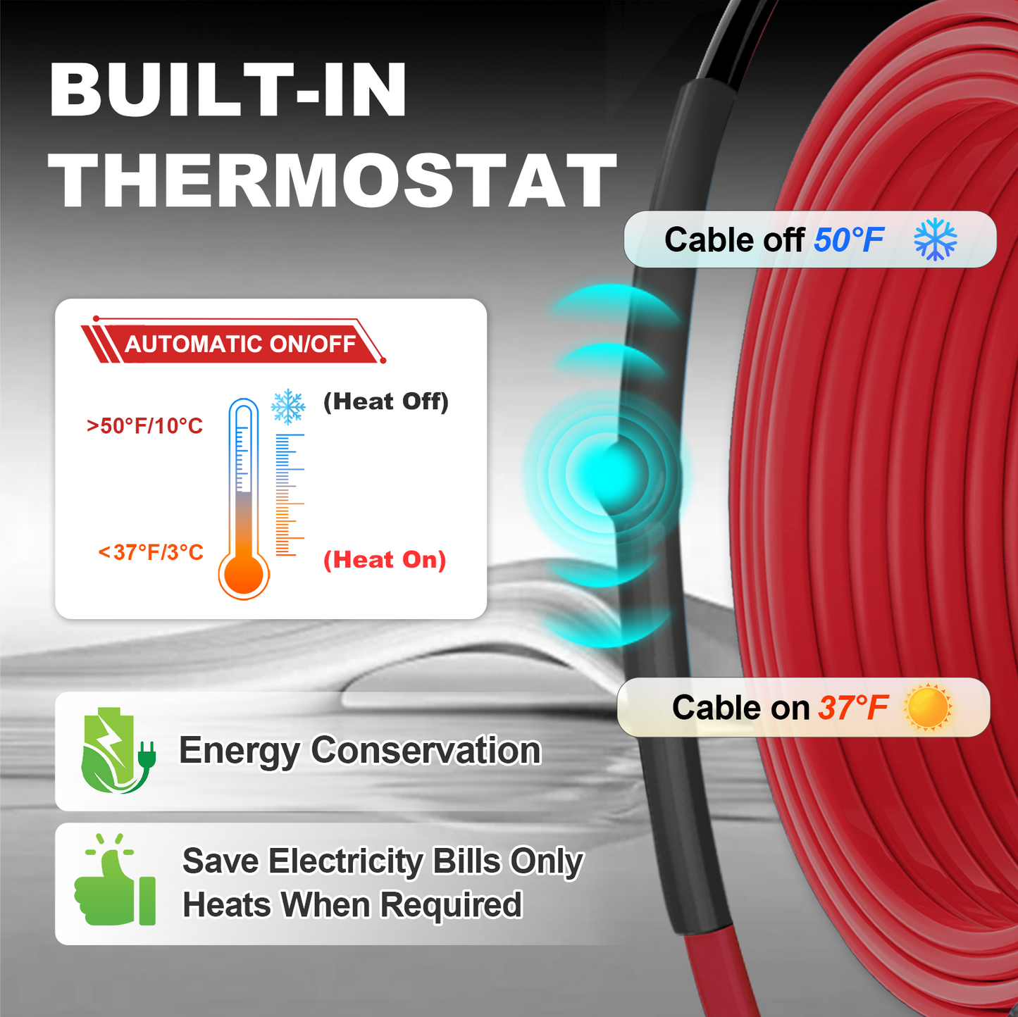 MAXKOSKO Heat Trace for Pipe Freeze Protection, Constant Wattage Pre-assembled Heat Tape, with Thermostat, 7W/ft