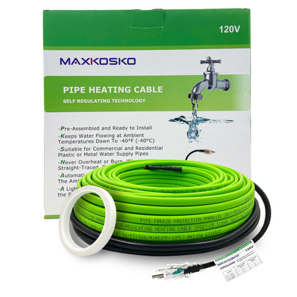 MAXKOSKO Heat Trace for Pipe Freeze Protection, Self-regulating for Metal and Plastic Water Pipe, 5W/ft