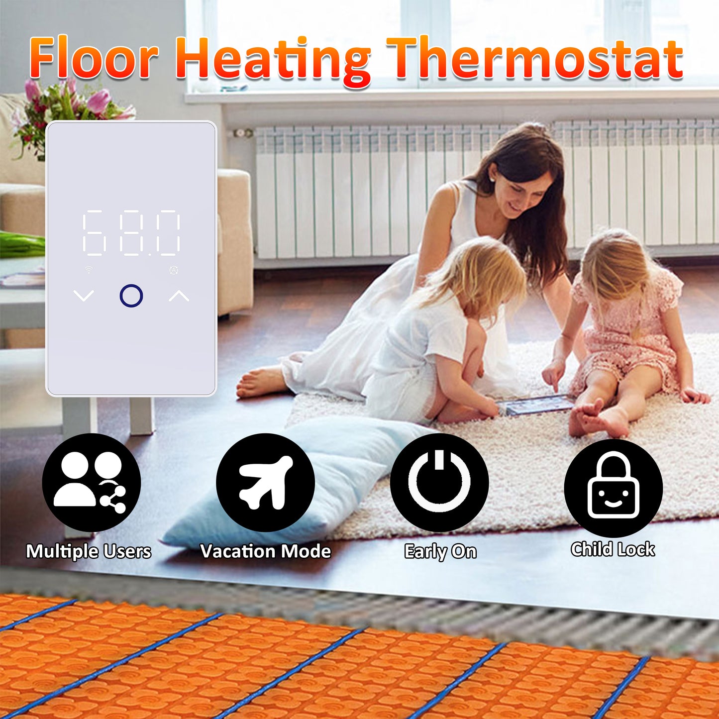 MAXKOSKO WiFi Smart Thermostat for Electric Floor Warming System, with Touchscreen LED Display, Programmable, 240/120V