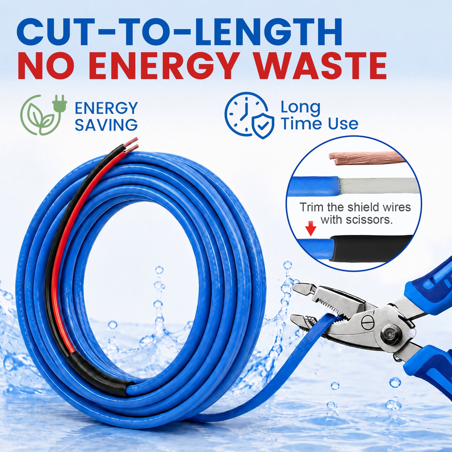 MAXKOSKO 12V DC Self-Regulating Heating Cable, 5W/ft Low Voltage Pipe Heat Tape for RV, Boat & Off-Grid Water Lines
