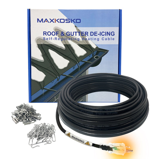 MAXKOSKO Gutter Heat Trace Cable, Self-regulating Heat Tape, Clips and Spacers Included, 10ft Power Cold, 6W/ft