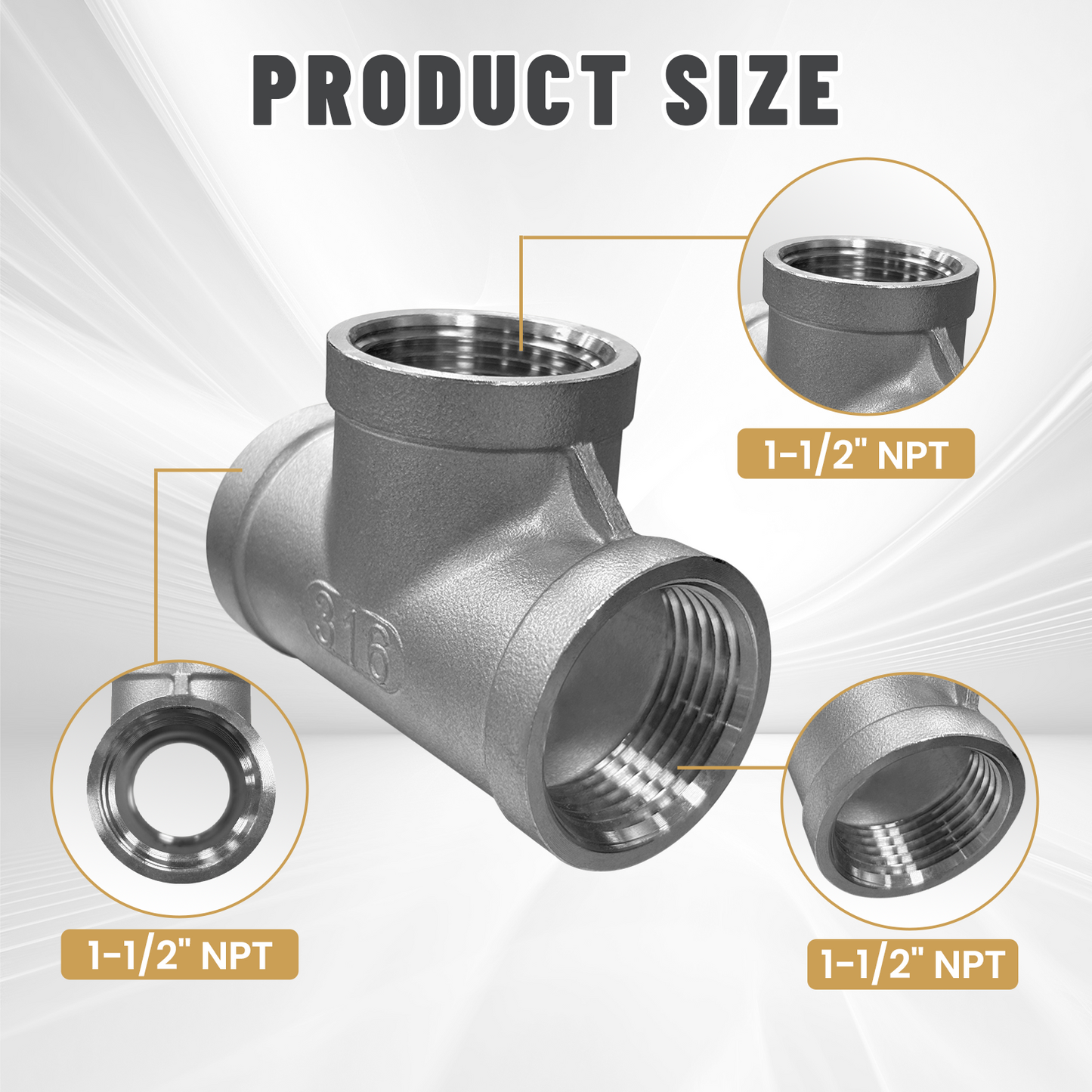 Plumbing Tee Fitting, 316 Stainless Steel Push T Fitting Adapters, for In Pipe Heating Cable