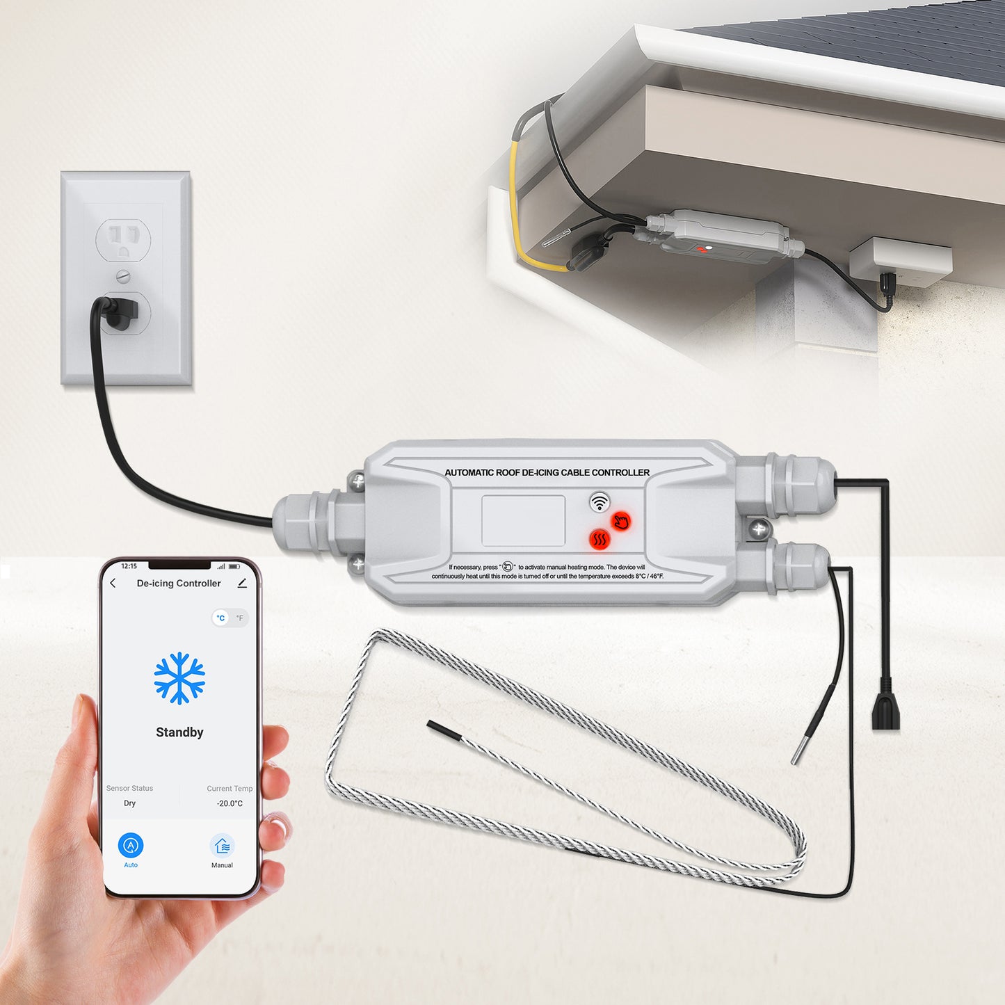 Gutter Heat Tape Controller, Automatic On/Off System, App Control, Energy Saving