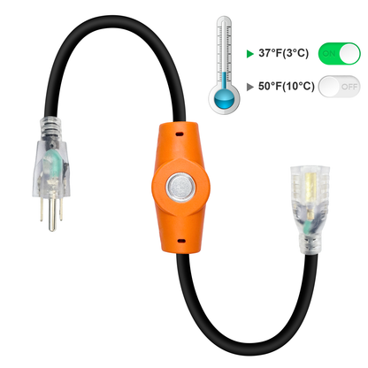 MAXKOSKO Temperature Controlled Extension Cord, Thermostat Outlet Auto On/Off Below 38°F/Over 50°F, 20" Cord