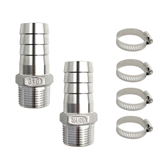 Stainless Steel Hose Barb Fitting, Barb x NPT Male Pipe Adapter, Barbed Air Hose Fitting with Hose Clamp