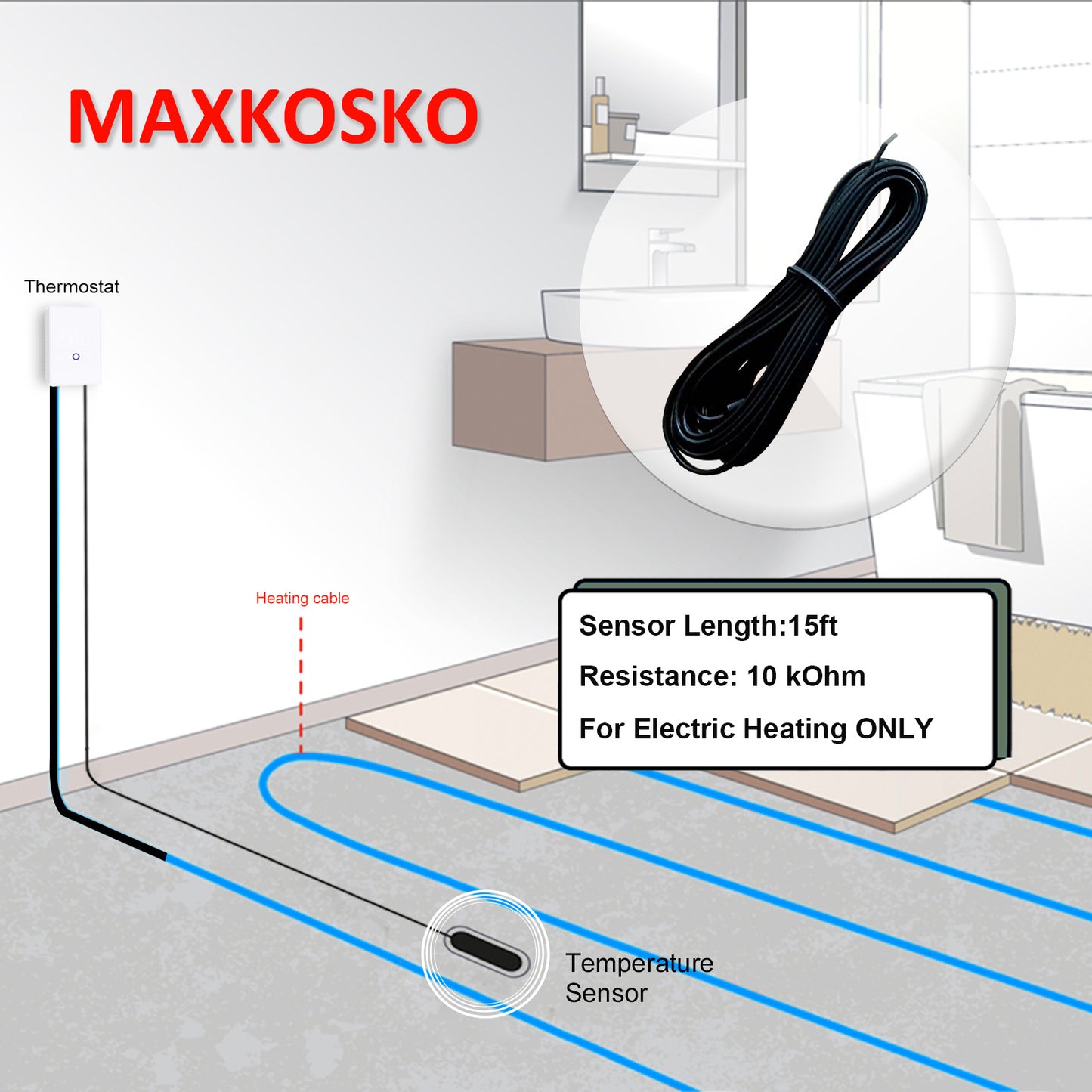 MAXKOSKO Floor Heating Temperature Sensor for determining temperature