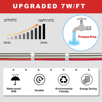 MAXKOSKO Heat Trace for Pipe Freeze Protection, Constant Wattage Pre-assembled Heat Tape, with Thermostat, 7W/ft