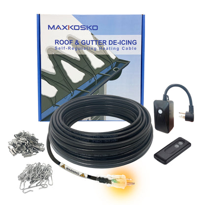 MAXKOSKO Gutter Heat Trace Cable, Self-regulating Heat Tape, Clips and Spacers Included, 10ft Power Cold, 6W/ft