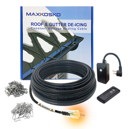 MAXKOSKO Gutter Heat Trace Cable, Constant Wattage Heat Tape, Clips and Spacers Included, 10ft Power Cold, 7W/ft