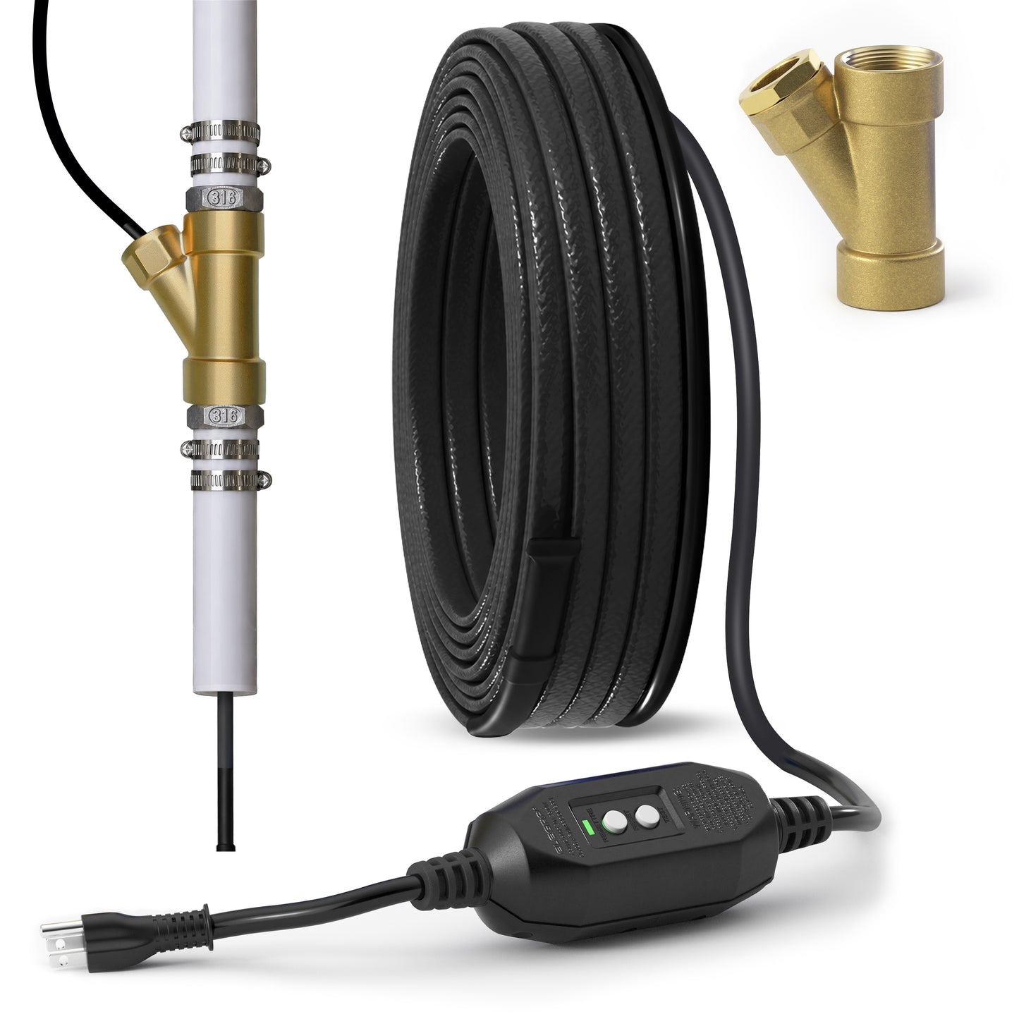MAXKOSKO In-Pipe Heating Cable with Y-Fitting for Drinking Water Pipes, 120V CSA Self-Regulating Heat Trace with GFCI