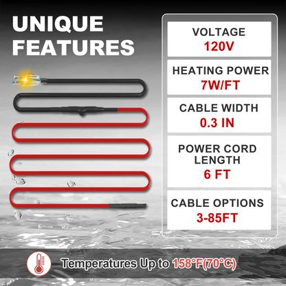 MAXKOSKO Heat Trace for Pipe Freeze Protection, Constant Wattage Pre-assembled Heat Tape, with Thermostat, 7W/ft