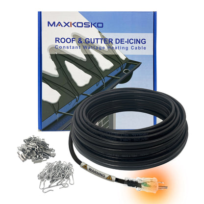 MAXKOSKO Gutter Heat Trace Cable, Constant Wattage Heat Tape, Clips and Spacers Included, 10ft Power Cold, 7W/ft