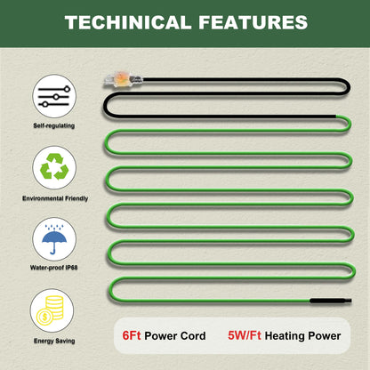 MAXKOSKO Heat Trace for Pipe Freeze Protection, Self-regulating for Metal and Plastic Water Pipe, 5W/ft