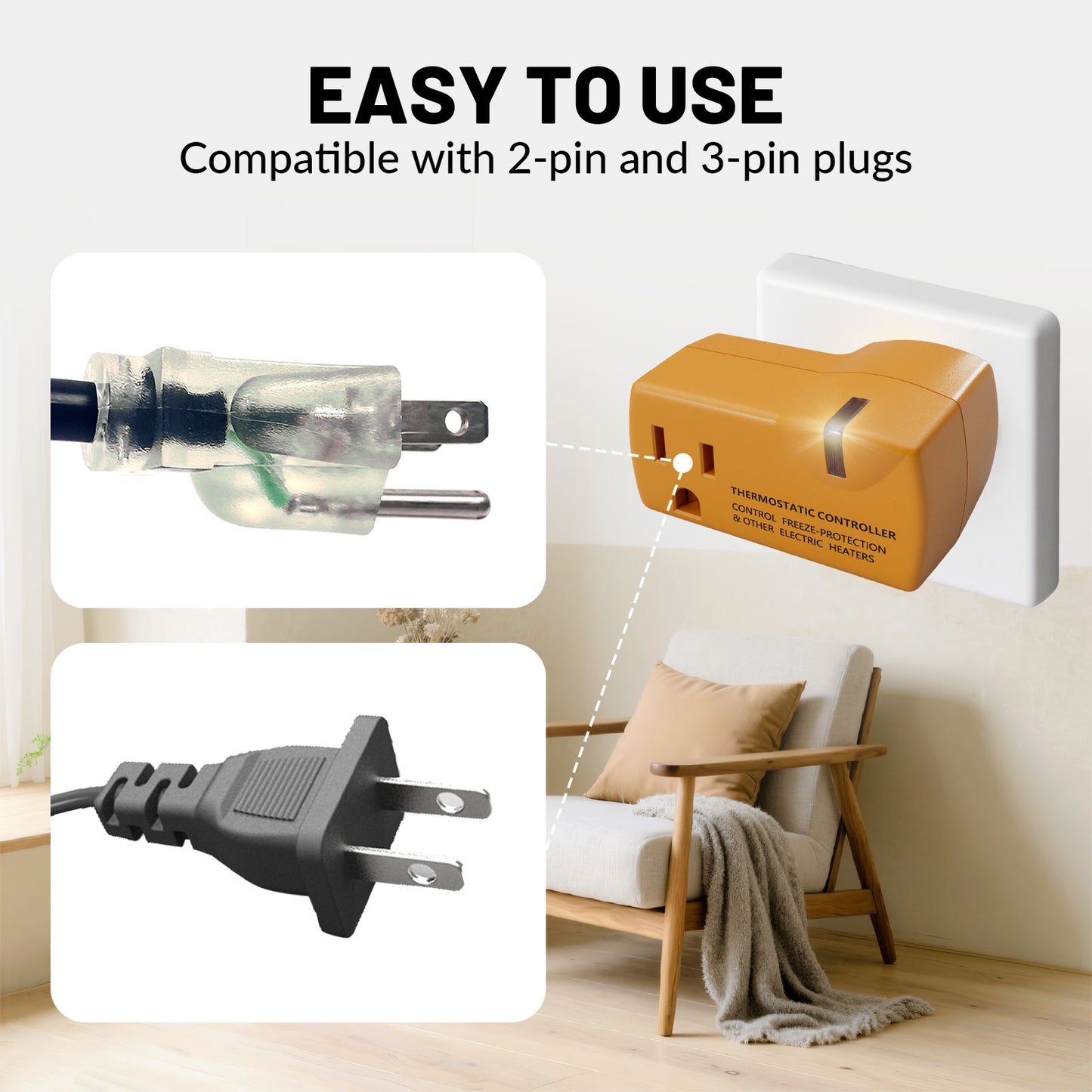 MAXKOSKO Temperature Controller Outlet, Auto On at 38°F / Off at 50°F, 100-120V / 15A