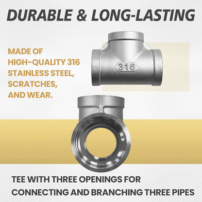 Plumbing Tee Fitting, 316 Stainless Steel Push T Fitting Adapters, for In Pipe Heating Cable