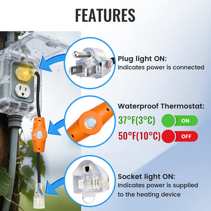 MAXKOSKO Temperature Controlled Extension Cord, Thermostat Outlet Auto On/Off Below 38°F/Over 50°F, 20" Cord