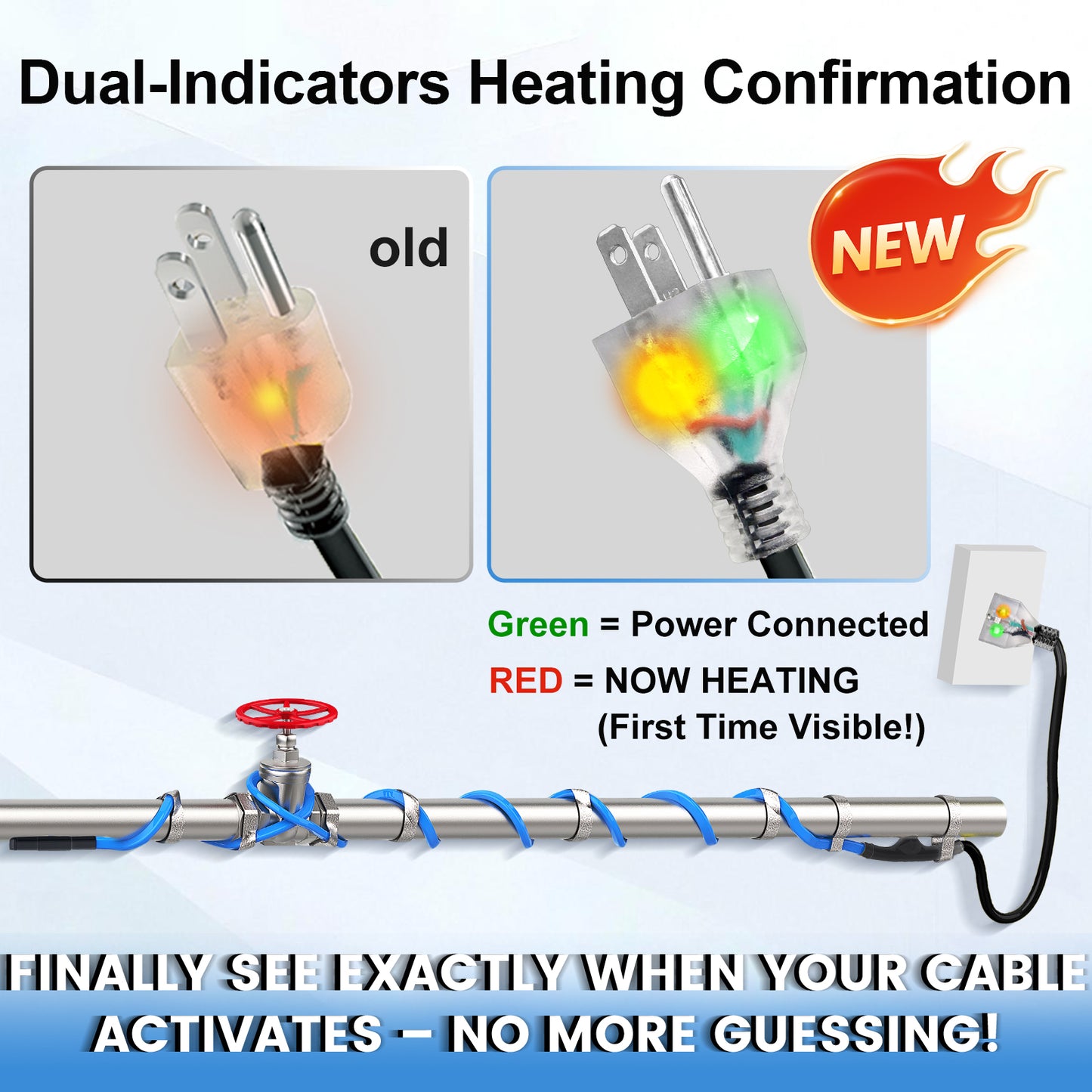 MAXKOSKO Pipe Heating Cable, Dual LED Indicators, Self-Regulating Heat Tape for Water Pipes, 120V