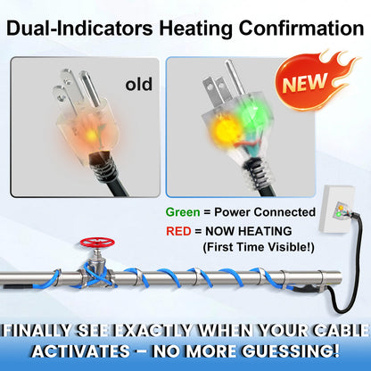 MAXKOSKO Pipe Heating Cable, Dual LED Indicators, Self-Regulating Heat Tape for Water Pipes, 120V