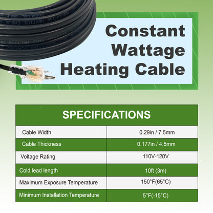 MAXKOSKO Gutter Heat Trace Cable, Constant Wattage Heat Tape, Clips and Spacers Included, 10ft Power Cold, 7W/ft