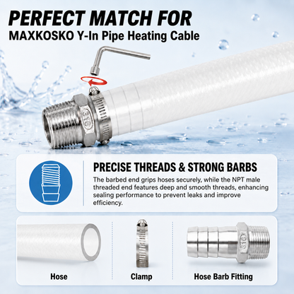 MAXKOSKO In-Pipe Heating Cable with Y-Fitting for Drinking Water Pipes, 120V CSA Self-Regulating Heat Trace with GFCI