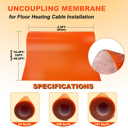 MAXKOSKO Uncoupling Membrane for Underfloor Heating Cable Installation, Waterproofing Underlayment and Crack Prevention