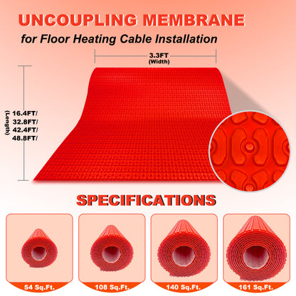 MAXKOSKO Uncoupling Membrane for Underfloor Heating Cable Installation, Waterproofing Underlayment and Crack Prevention