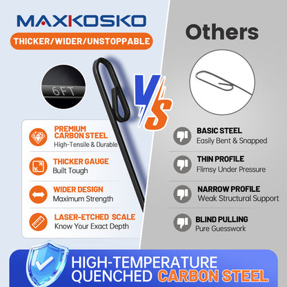 MAXKOSKO 1/8" Carbon Steel Electrical Fish Tape - High-Strength Wire Puller with Gloves, Ergonomic Handle & Reinforced Loop