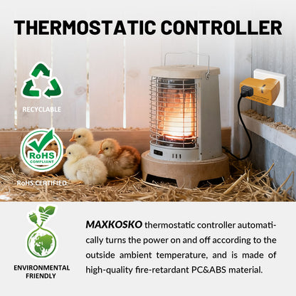 MAXKOSKO Temperature Controller Outlet, Auto On at 38°F / Off at 50°F, 100-120V / 15A