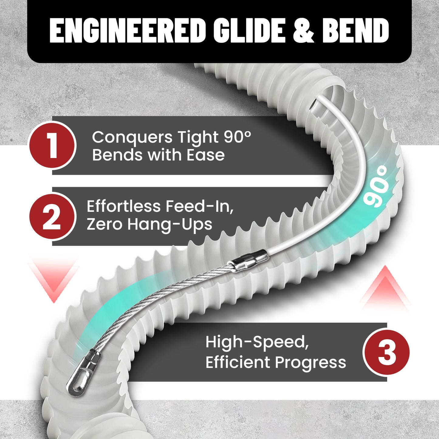 MAXKOSKO 3/16" Professional Fiberglass Fish Tape - Non-Conductive Wire Puller with 360° Rotating Leader | 50ft-150ft