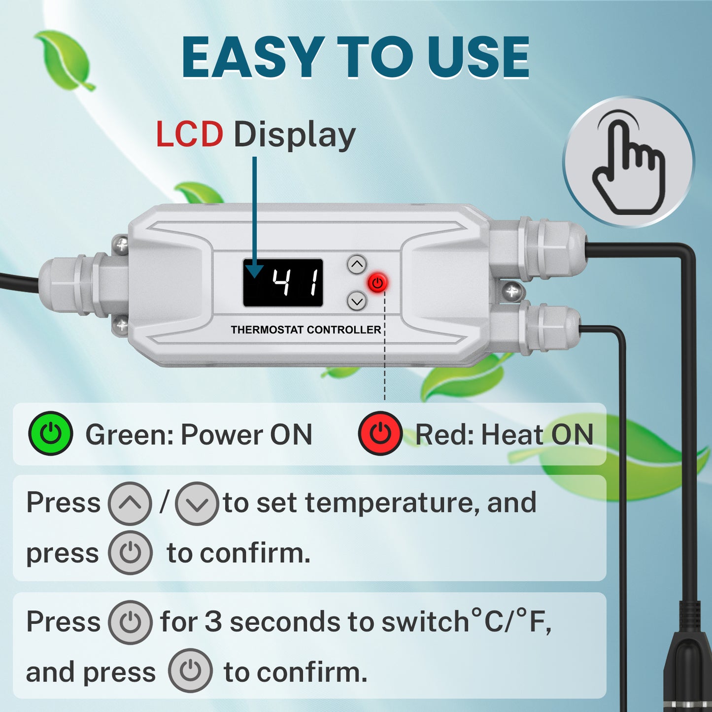 Adjustable Thermostat for Pipe Heat Tape, Customizable Temperature Control, Includes a 15 ft Sensor