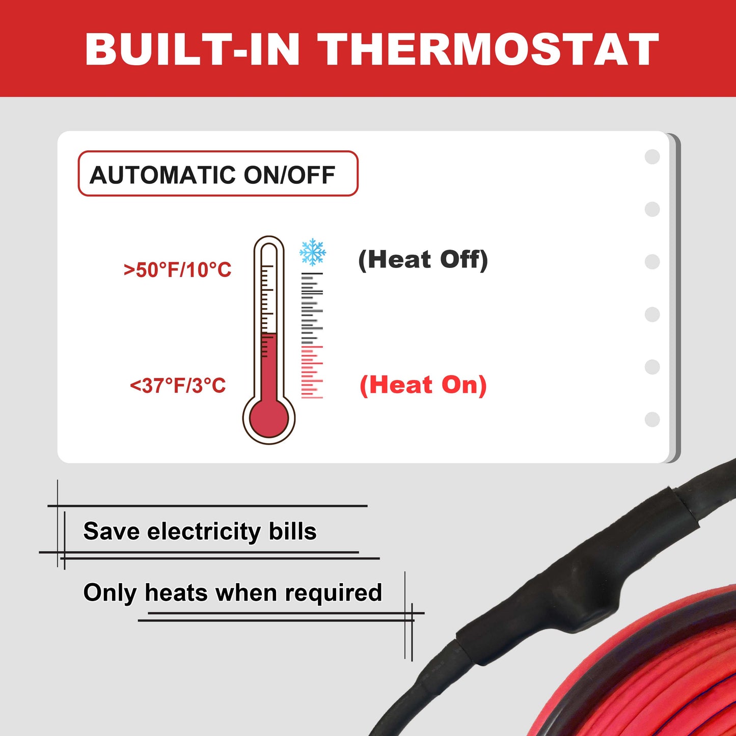 MAXKOSKO Heat Trace for Pipe Freeze Protection, Constant Wattage Pre-assembled Heat Tape, with Thermostat, 7W/ft