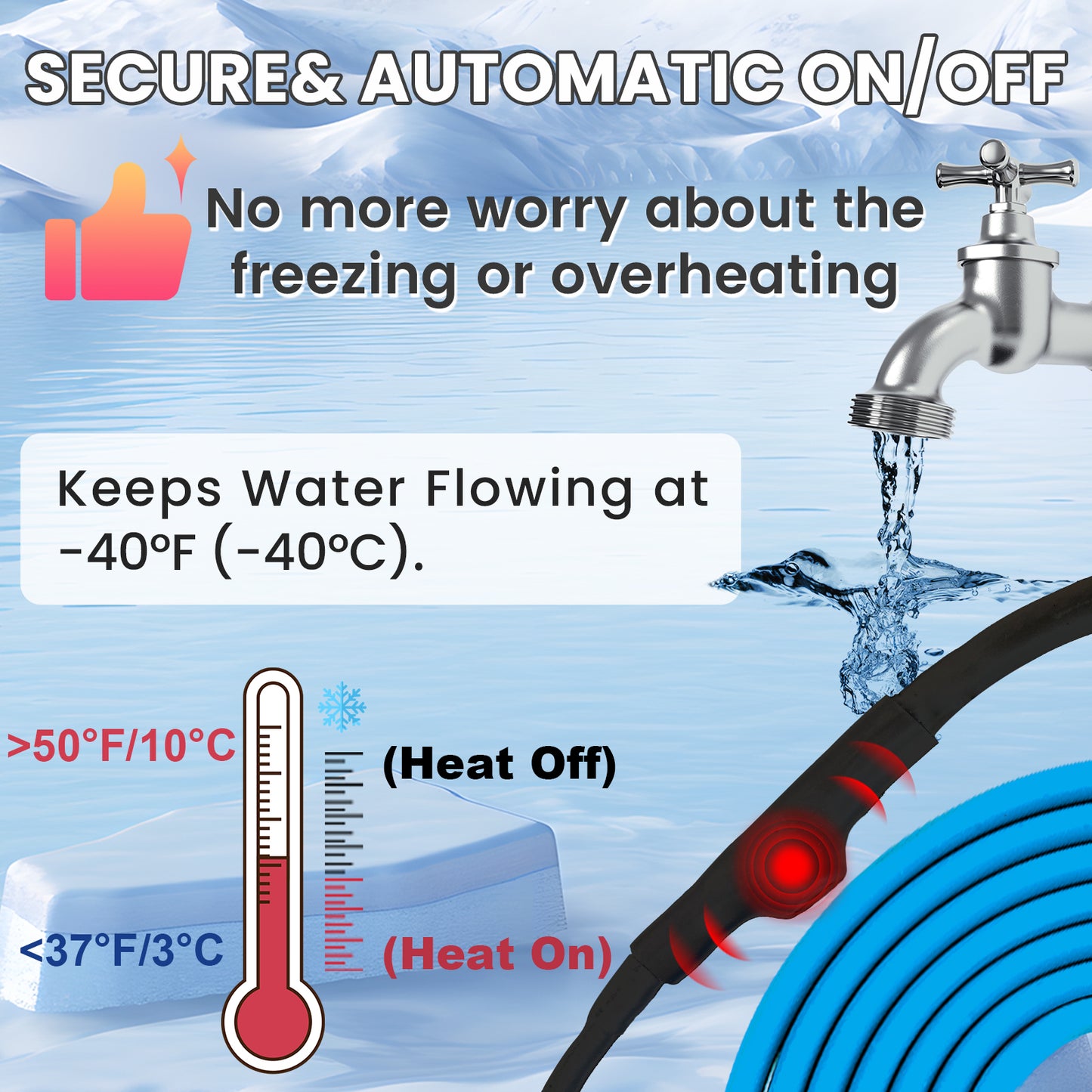 MAXKOSKO Heat Trace for Pipe Freeze Protection, Self-regulating for Metal and Plastic Water Pipe, with Thermostat, 5W/ft