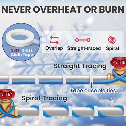 MAXKOSKO Heat Trace for Pipe Freeze Protection, Self-regulating for Metal and Plastic Water Pipe, with Thermostat, 5W/ft