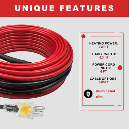 MAXKOSKO Heat Trace for Pipe Freeze Protection, Constant Wattage Pre-assembled Heat Tape, with Thermostat, 7W/ft