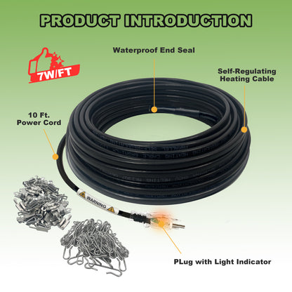 MAXKOSKO Gutter Heat Trace Cable, Constant Wattage Heat Tape, Clips and Spacers Included, 10ft Power Cold, 7W/ft